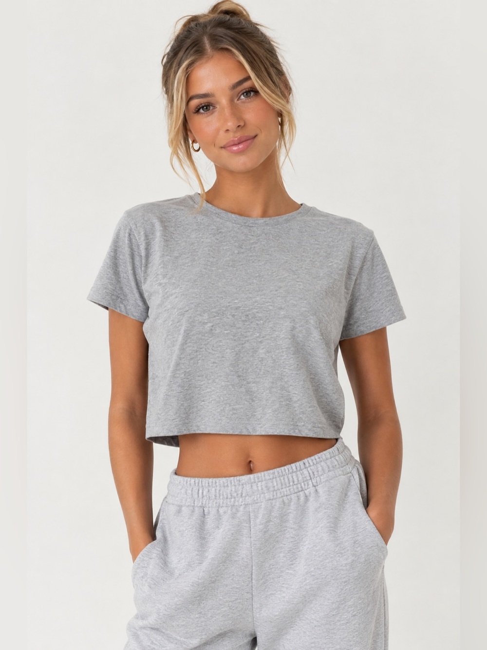 White Fox Boutique Gray Cropped Tee